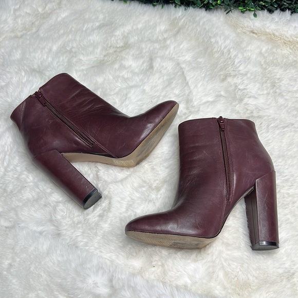 Aldo Leather Ankle Booties Size Eur 6.5 wine color block heel - Picture 2 of 13